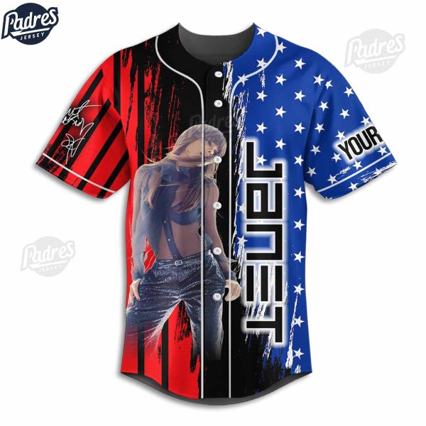 Custom Janet Jackson USA Flag Baseball Jersey 2