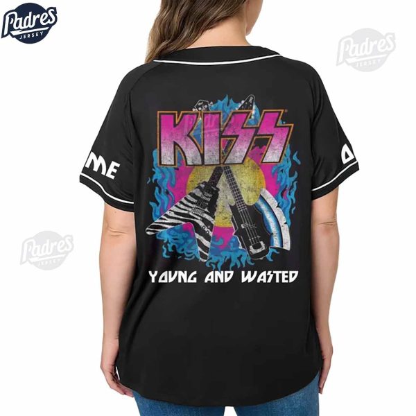 Custom Kiss Young And Wasted Baseball Jersey Style 2