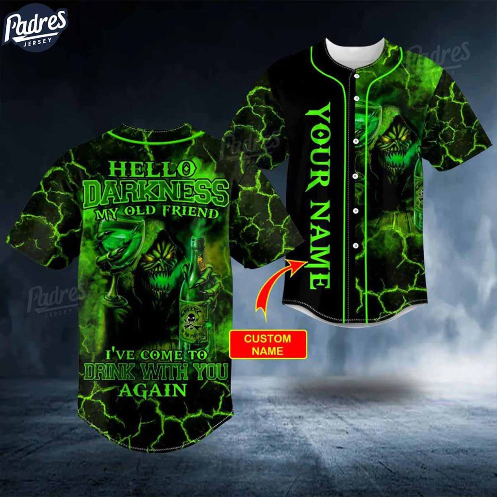 Custom My Old Friend Drink Green Grim Reaper Monster Skull Baseball Jersey