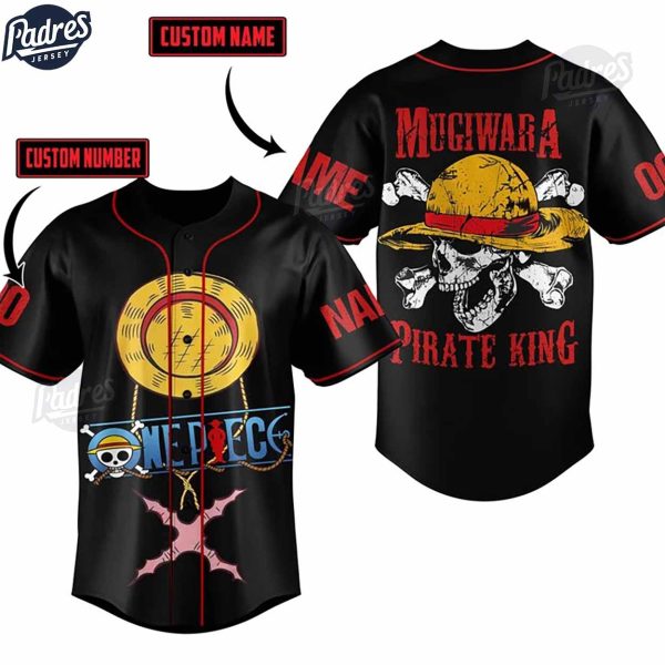Custom One piece Mugiwara Pirate King Black Baseball Jersey 3
