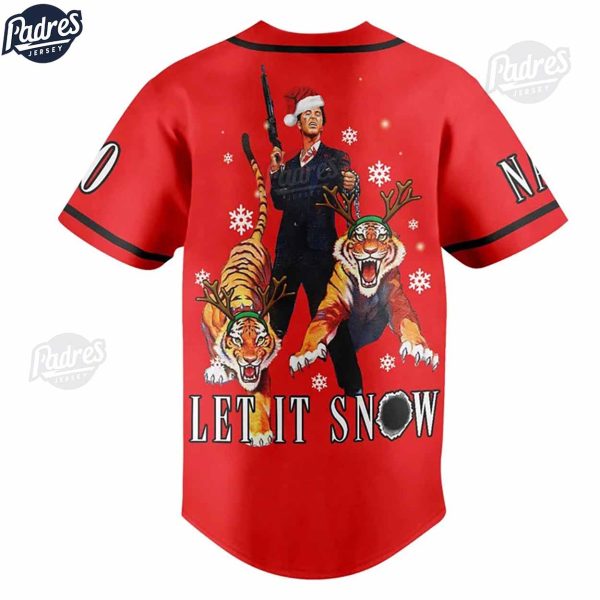 Custom Scarlet Let It Snow Christmas Baseball Jersey 2