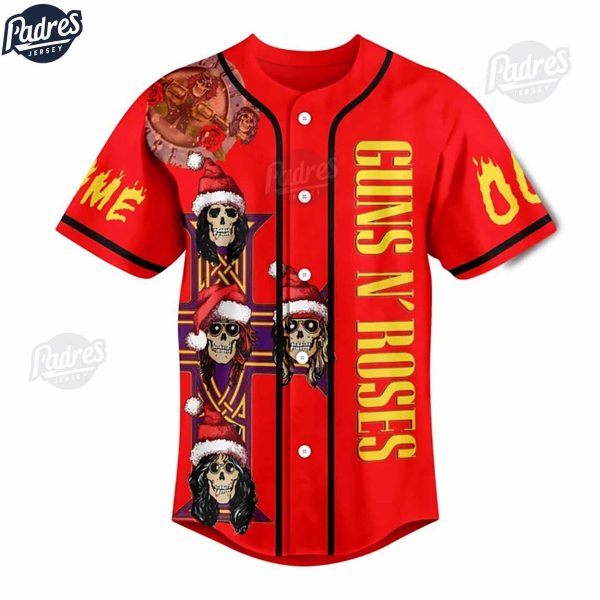 Guns N' Roses Skull Design Red Christmas Baseball Jersey 2