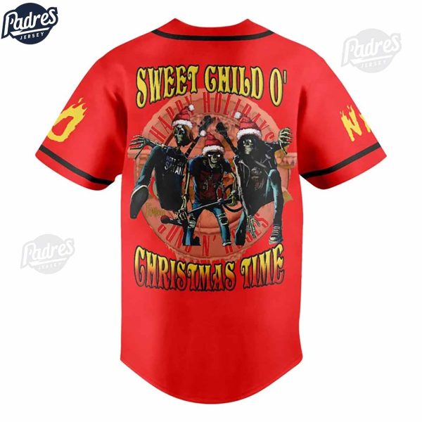 Guns N' Roses Skull Design Red Christmas Baseball Jersey 3