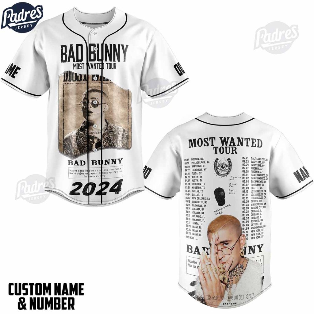 Personalized Bad Bunny Most Wanted Tour 2024 Baseball Jersey Shirt