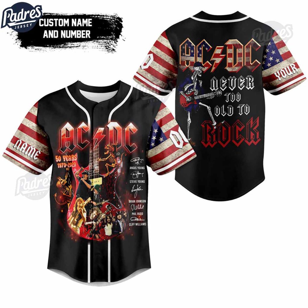 ACDC Never Too Old To Rock USA Custom Baseball Jersey