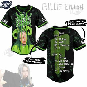 Billie Eilish Green Custom Baseball Jersey 1