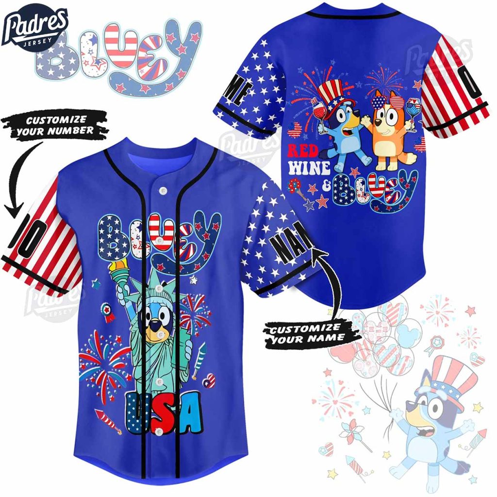 Custom 4th Of July Bluey USA Baseball Jersey