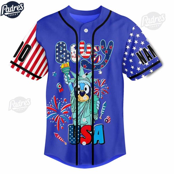 Custom 4th Of July Bluey USA Baseball Jersey 2