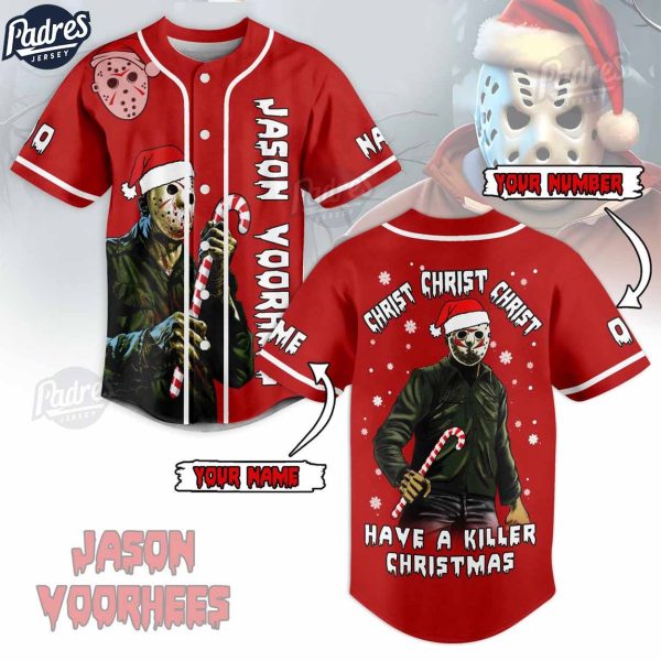 Custom Christmas Jason Voorhees Baseball Jersey Style 1