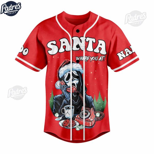 Custom Christmas Scream Santa Where Are You At Baseball Jersey 2