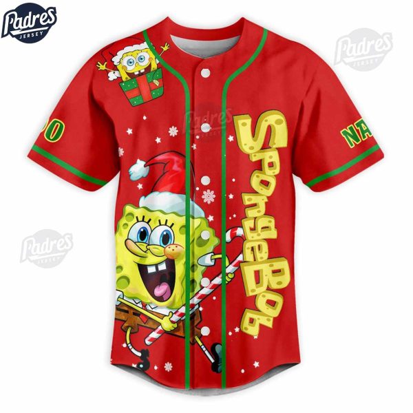 Custom Christmas Spongebob Squartens Baseball Jersey 3