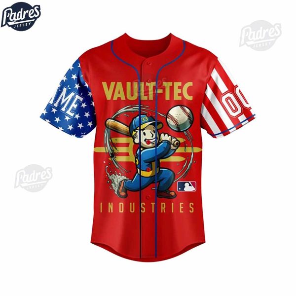 Custom Fallout Vault Tec MLB Red Baseball Jersey Style 2