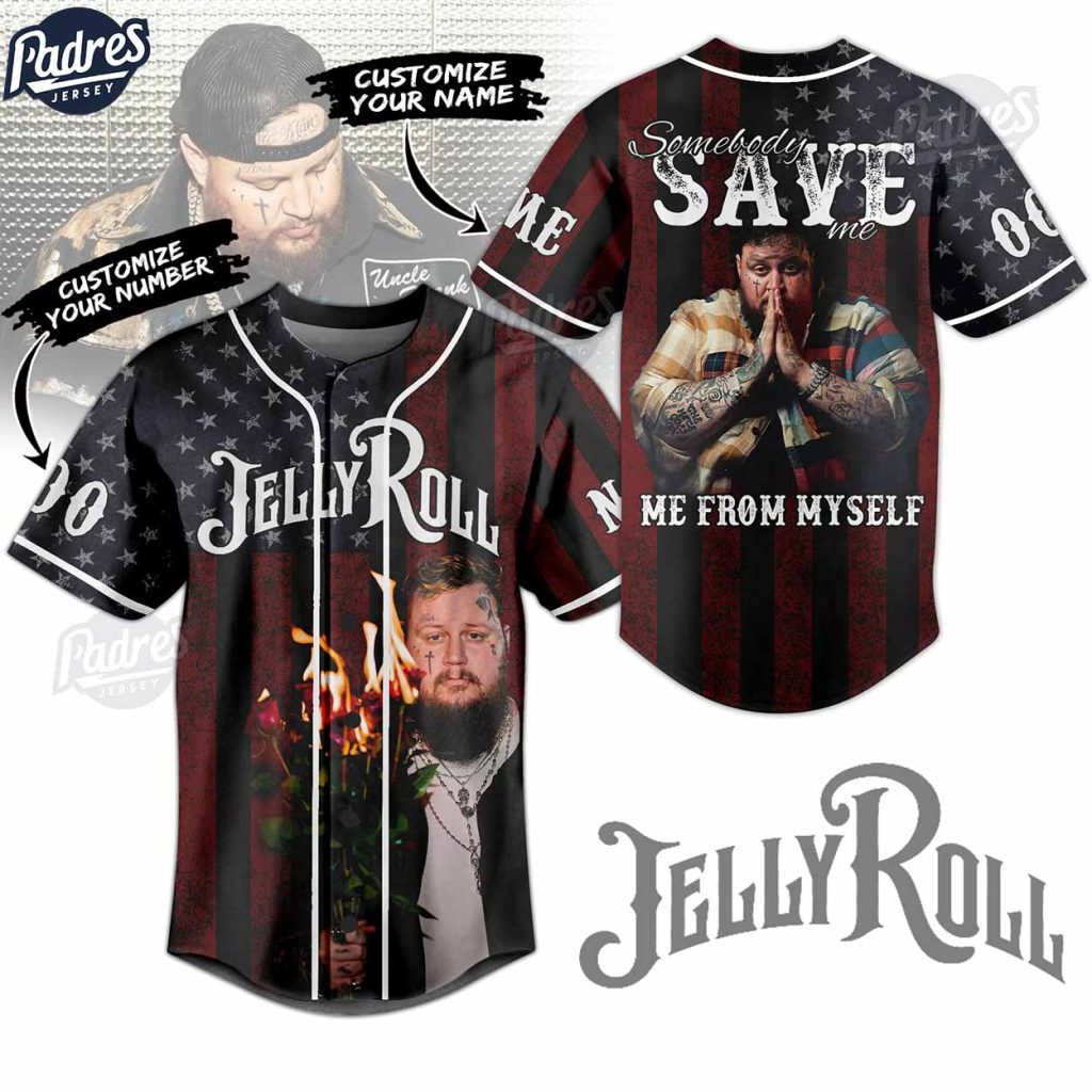 Custom Jelly Roll Save Me USA Flag Baseball Jersey