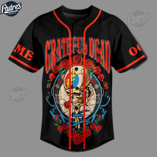 Grateful Dead Rose Custom Black Baseball Jersey 3