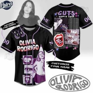 Olivia Rodrigo Guts World Tour Custom Black Baseball Jersey Style 1