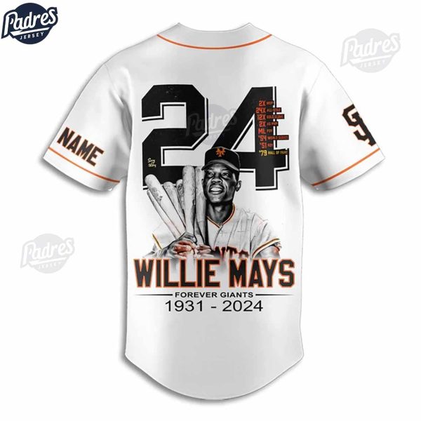 San Francisco Giants Willie Mays Custom Baseball Jersey Style 2