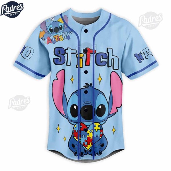 Custom Disney Stitch Autism Awareness Baseball Jersey 3