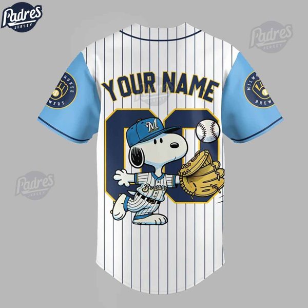 Milwaukee Brewers Snoopy Custom Baseball Jersey Style 2