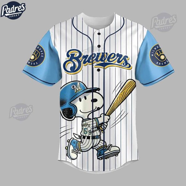 Milwaukee Brewers Snoopy Custom Baseball Jersey Style 3