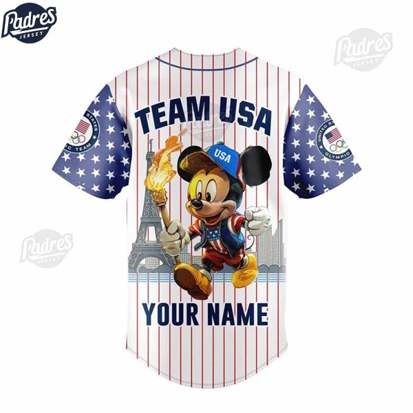 Olympic Paris Team USA Mickey Mouse Baseball Jersey 3