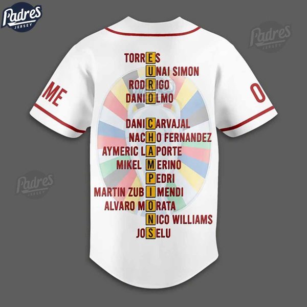 Spain 2024 Champions Of Europe Custom White Baseball Jersey 3