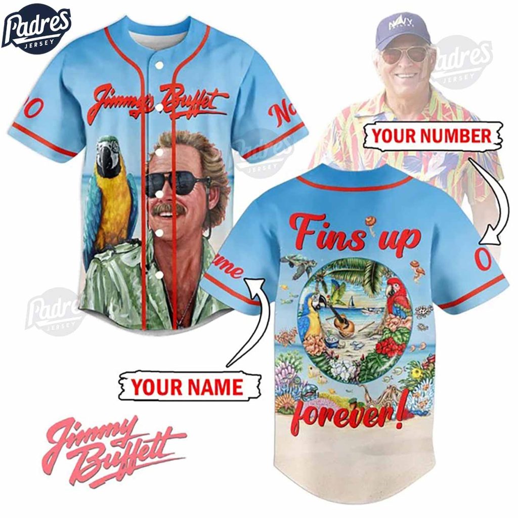 Custom Jimmy Buffett Fins Up Forever Baseball Jersey