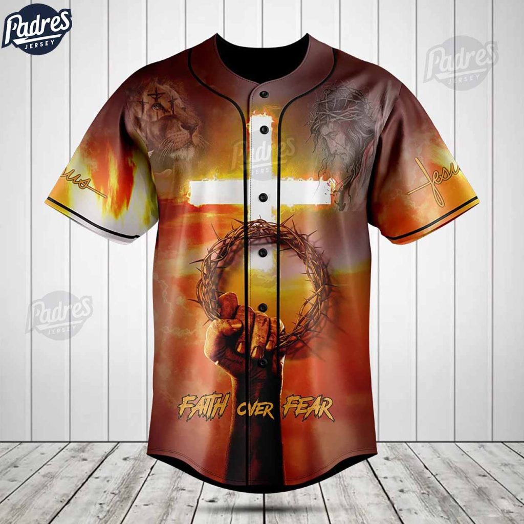 Jesus And Lion Faith Over Fear Baseball Jersey For You