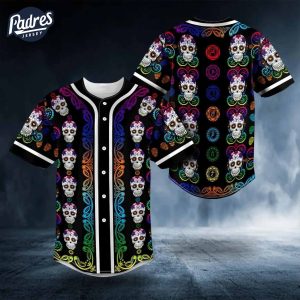 Sugar Skull Designs On Galaxy Pattern Baseball Jersey 1