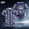 Sugar Skull Designs On Navy Paisley Baseball Jersey 1