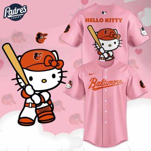 Baltimore Oriole Hello Kitty Pink Baseball Jersey 1