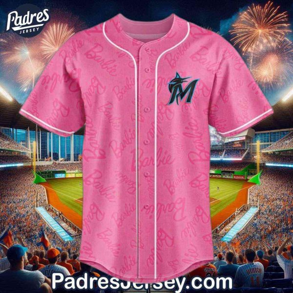 Barbie Night Game x Miami Marlins Pink Baseball Jersey 2