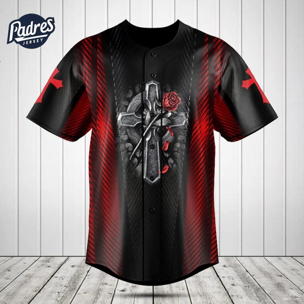 Cross Rose Carbon 3D Pattern Baseball Jersey Style