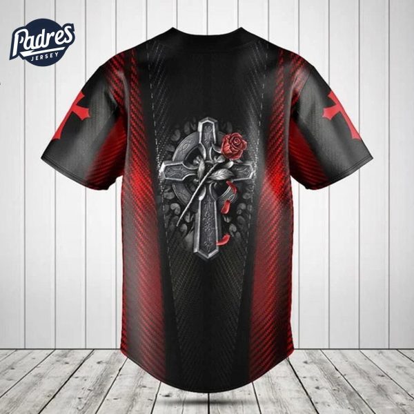 Cross Rose Carbon 3D Pattern Baseball Jersey Style 2