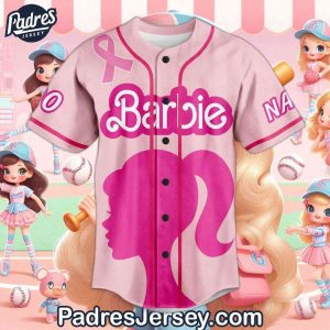 Custom Barbie In October We Wear Pink Baseball Jersey 1