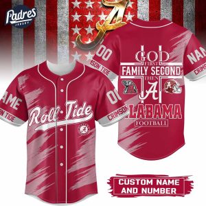 Custom God First Family Second Then Alabama Crimson Tide Football Baseball Jersey 1