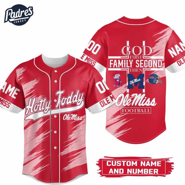 Custom God First Family Second Then Ole Miss Rebels Football Baseball Jersey 1