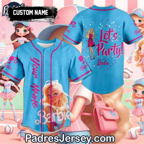 Custom Let's Go party Barbie Blue Baseball Jersey