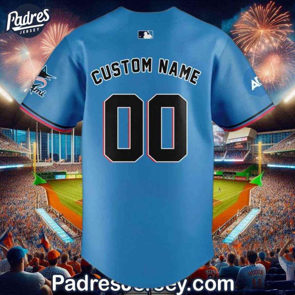 Custom Miami Marlins Blue Baseball Jersey 3