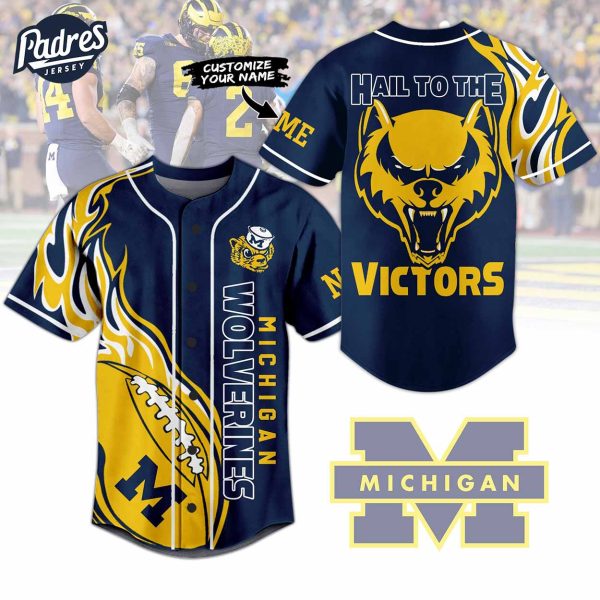 Custom Michigan Hail to The Victors Go Blue Football Baseball Jersey 1