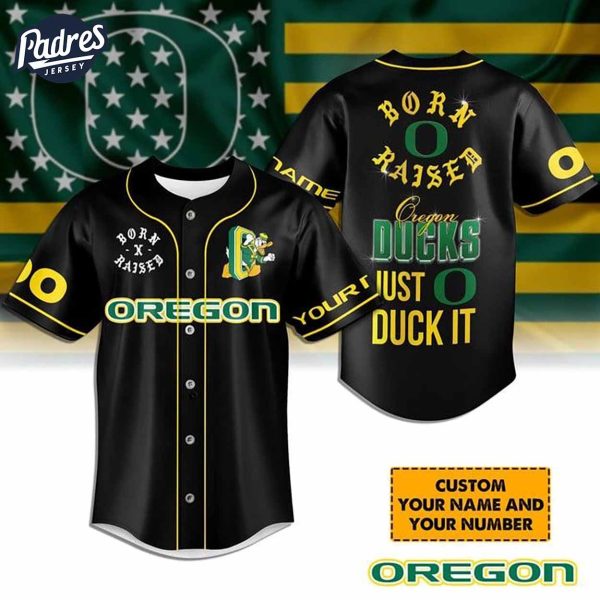 Custom Oregon Ducks Born And Raised Football Baseball Jersey 1