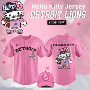 Detroit Lions Hello Kitty Pink NFL Baseball Jersey 1