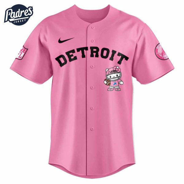 Detroit Lions Hello Kitty Pink NFL Baseball Jersey 2