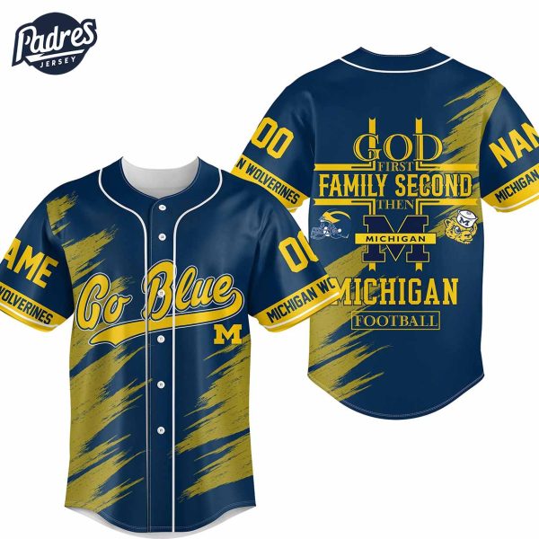 God First Family Second Then Michigan Wolverines Football Custom Baseball Jersey 4