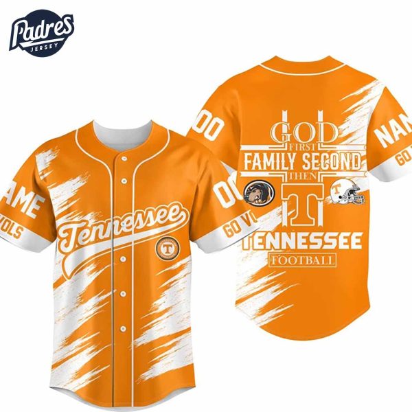 God First Family Second Then Tennessee Football Custom Baseball Jersey 4