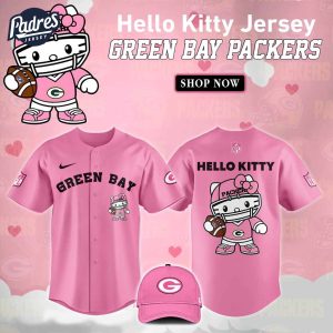 Green Bay Packers Hello Kitty Pink NFL Baseball Jersey 1