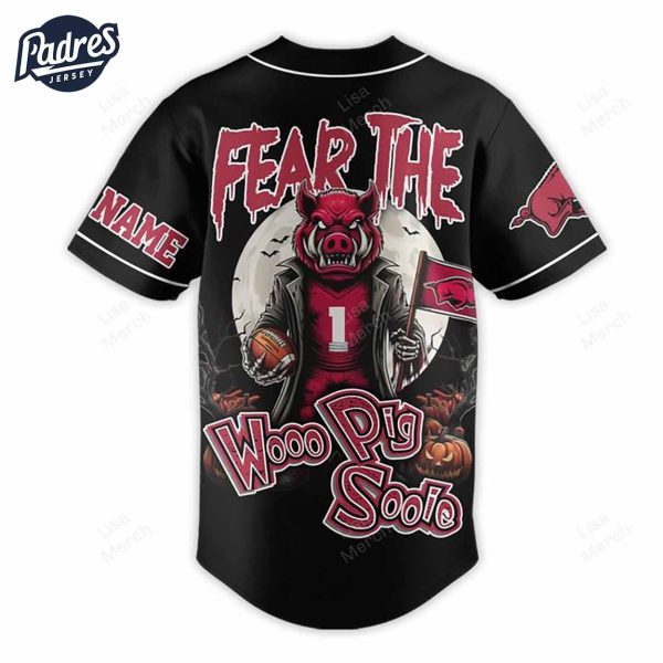 Halloween Arkansas Razorbacks Fear The Woo Pig Sooie Football Custom Baseball Jersey 3