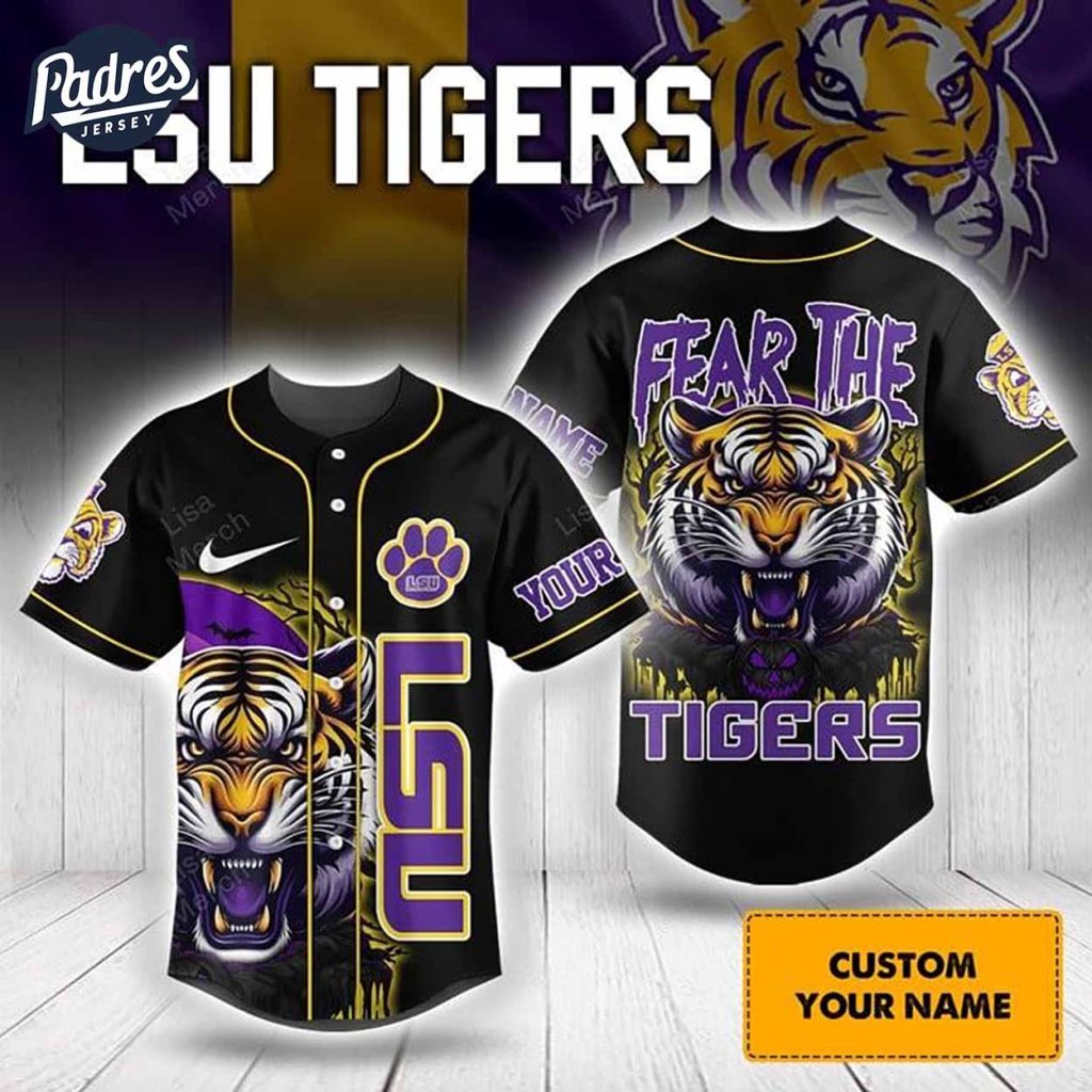 Halloween Lsu Tigers Fear The Tigers Football Custom Baseball Jersey