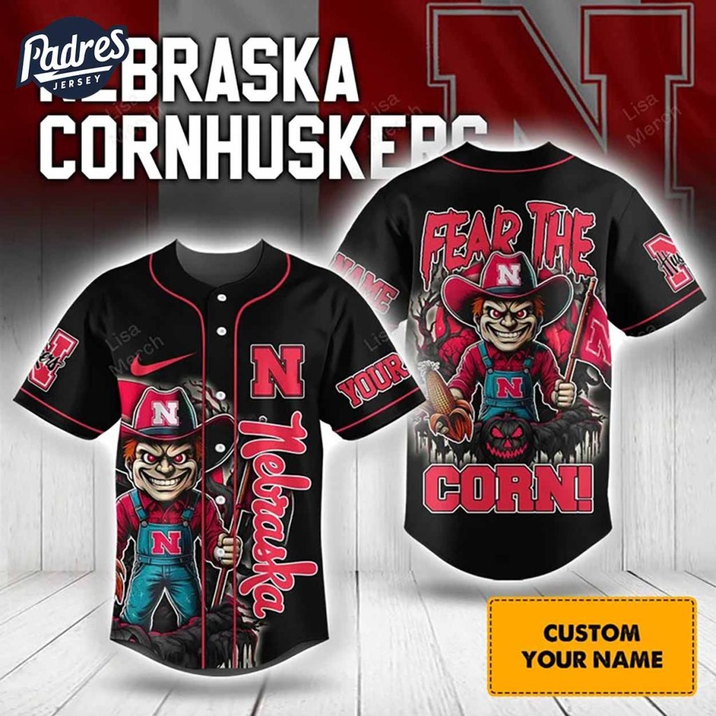 Halloween Nebraska Cornhuskers Fear The Corn Football Custom Baseball Jersey