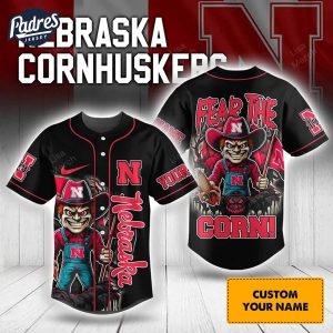 Halloween Nebraska Cornhuskers Fear The Corn Football Custom Baseball Jersey 1