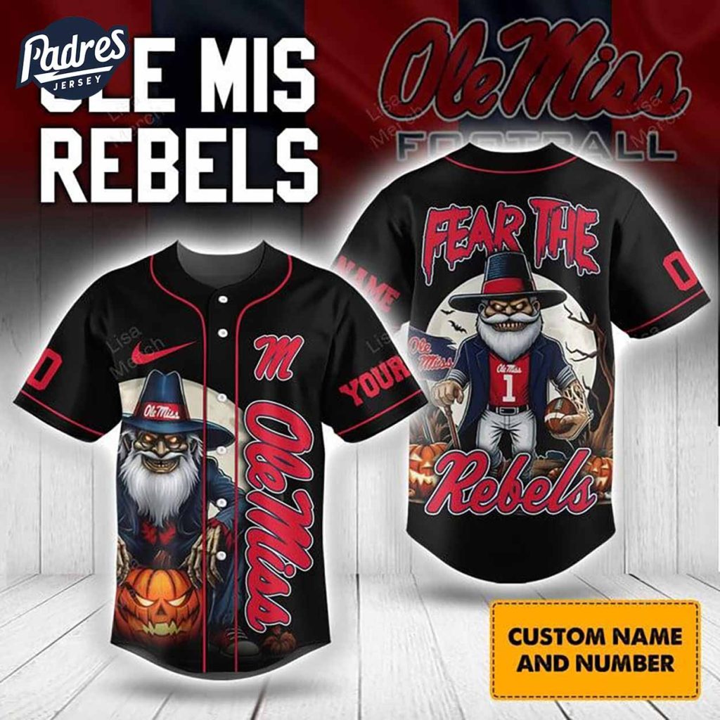 Halloween Ole Miss Rebels Fear The Rebels Football Custom Baseball Jersey